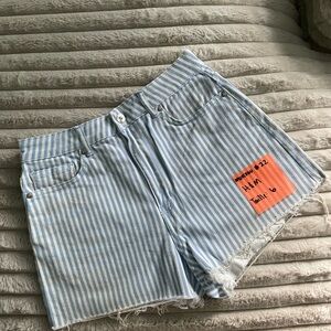 H&M Light Blue Striped Jean Shorts